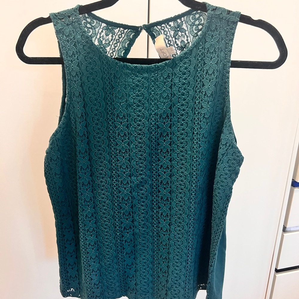 LOFT Teal Lace Sleeveless Blouse
